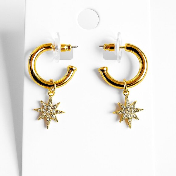 Express Jewelry - NWT Express Gold Tone Starbust Rhinestone Hoops